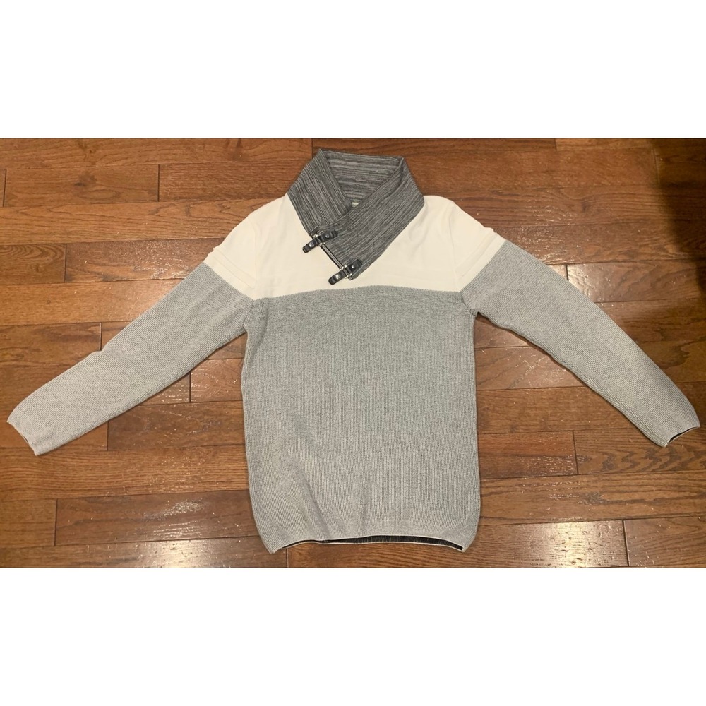 Men's LCR Black Edition Sweater XXL Gray White Knit Crossover‎ Buckle Collar